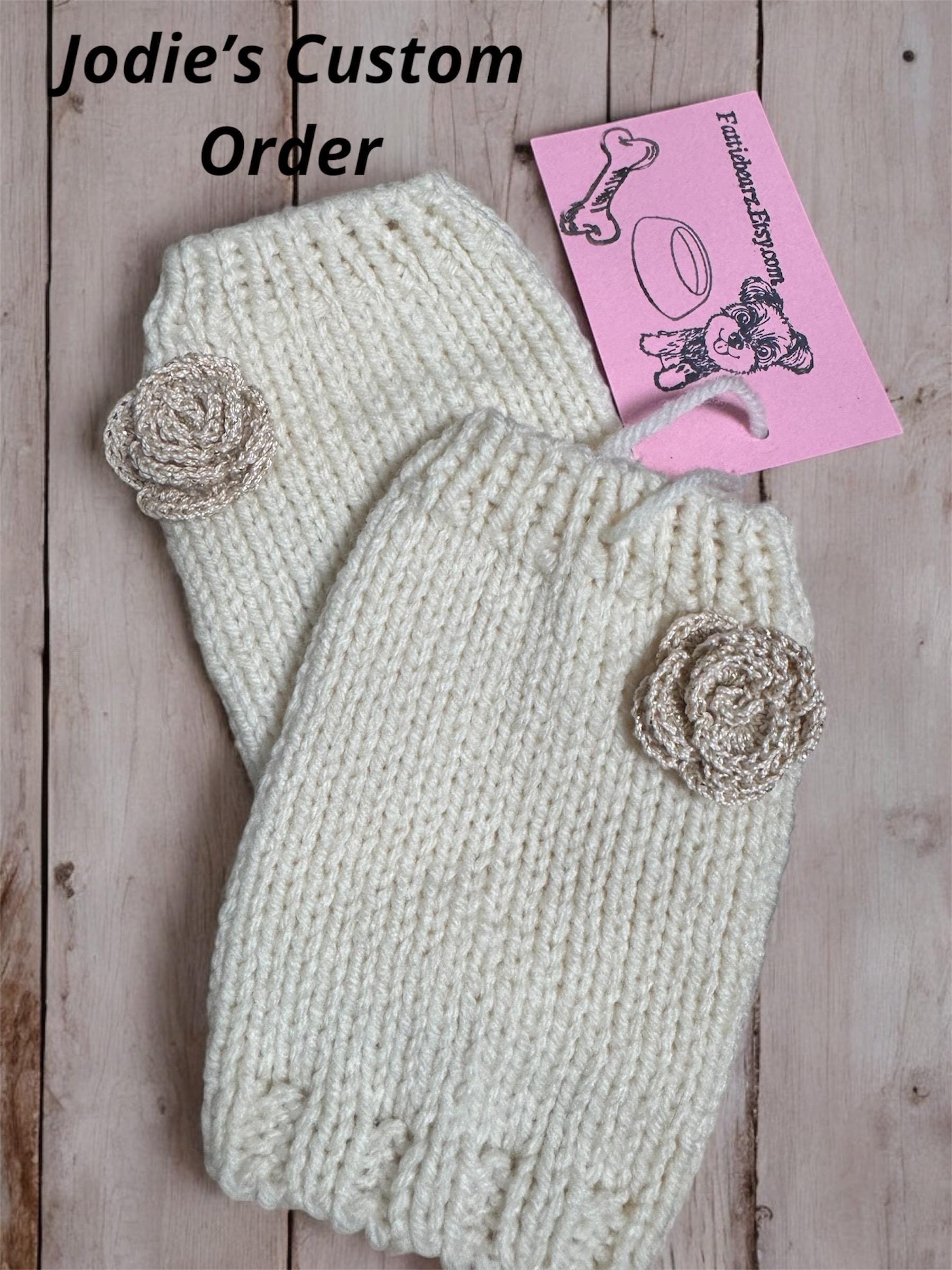 Hand Knitted Teacup Puppy Sweater: Custom Flower Accent