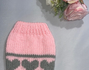 Ready To Ship!!! Teeny Tiny Micro Teacup Hand Knitted Sweater - Pink Grey  Hearts Collection