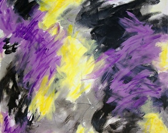 Large Abstract White Black Purple Yellow Painting Modern Art Contemporary Fine Art
