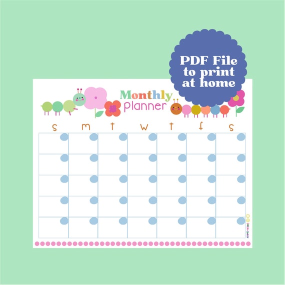 PRINTABLE Monthly Planner Monthly Planner Calendar Cute - Etsy