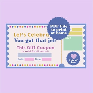 Congrats On Your New Job Coupon Voucher - Let&#39;s Celebrate New Job Coupon | Printable For Grad | Original Gift Coupon | New Job Gift