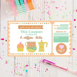 Printable Coffee Date Geschenkgutschein - Jumbo Coffee Date Gutschein Vorlage | Geburtstagsgeschenk Coupon | Süßer Gutschein für Freunde | Kaffeeliebhaber