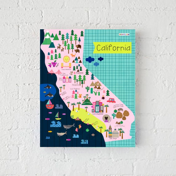 California Map Wall Print Decor Kids California | Etsy