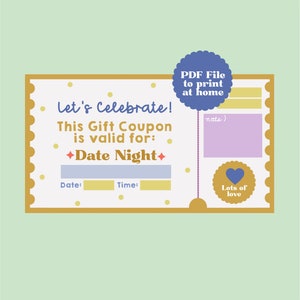 Let&#39;s Celebrate Coupon Voucher - Happy Birthday Coupon | Printable Coupon Date Night | Birthday Gift Coupon | Anniversary Coupon