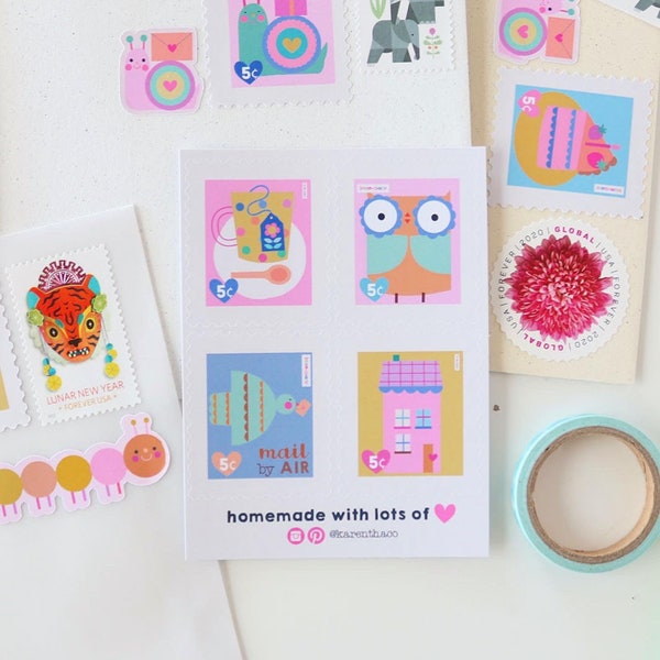 Cute Sticker Stamp Sheet - Snail Mail Stickers | Sticker For Packaging | Snail Mail Stamps | Happy Mail Sticker Sheet