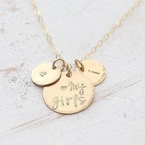 Mother&#39;s Necklace - My Girls - Mom of Girls Necklace - Girls Initial Necklace - Mothers day Gift for mom - 14K gold, silver, Rose Gold