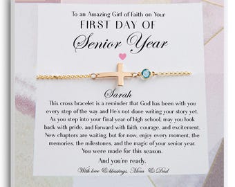 First Day of Senior Year Gift, Class of 2027 Bracelet, Back to School Gift for Daughter, Christian Cross Bracelet, 12th Grade Gift