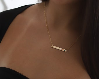 Birthstone Bar necklace for mom- Custom Bar Necklace - Birthstone Jewelry - Gift for mom - Birthstone Necklace - Mothers Necklace - Gold