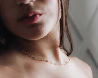 Dew Drop Necklace - 14K Gold Filled or Silver Dew Drop Necklace - Gold Choker Necklace - Dainty Gold Satellite Chain - Layered Necklace