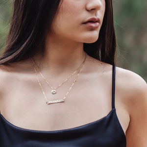 Delicate Layered Necklace set of two - Gold Double Strand Initial Necklace - Skinny Hammered Bar Necklace - Gold or Silver Layering Necklace