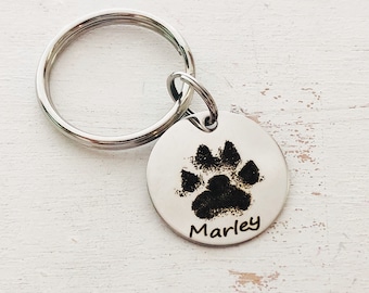Pet Memorial Keychain - Personalized Pet Loss Keychain - Dog remembrance Key chain - Actual paw Print -Pet loss Gift - Loss of a pet Gift
