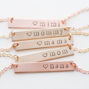 Mothers Necklace Mimi Necklace Bar Necklace Mama Necklace Personalized nana necklace Silver,Gold,Rose mothers day personalized image 1