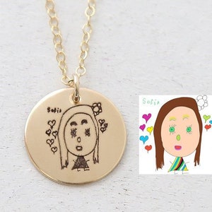 Kids Drawing Necklace Actual Handwriting Necklace Your Child's Drawing Jewelry Your Handwriting Necklace Signature Necklace image 3