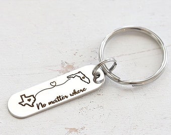 Personalized Keychains - Mom Gift - No Matter where Keychain - State to State Keychain - Long Distance Love, Boyfriend, Best Friend