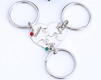 Personalized Puzzle Keychain-Heart Puzzle Piece-Sister Gift Keychain-Best Friends Keychain for 3-Valentines Gift for sister-Lil sis big sis