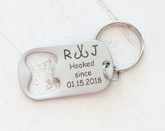 Valentines day Gift for him Fishing - Hooked on you - Anniversary Gift -Boyfriend Gift -Husband Gift -Fishing Keychain -Mens Valentines Gift