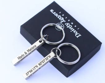 Anniversary Keychain for him / Custom Coordinate Keychain / GPS Keychain / Boyfriend Keychain Personalized