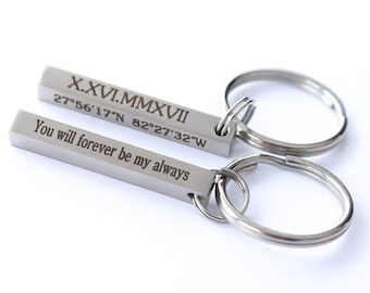 San Valentín Dat Regalo para Él / Fecha de boda Llavero / Fecha de aniversario Llavero / Llavero para parejas / San Valentín Regalo Personalizado / Set de 2