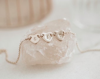 3 Initial Heart Bracelet - Heart Bracelet -Custom Hand Stamped Everyday Jewelry - 14k Gold Filled, Sterling Silver, Rose Gold Fill