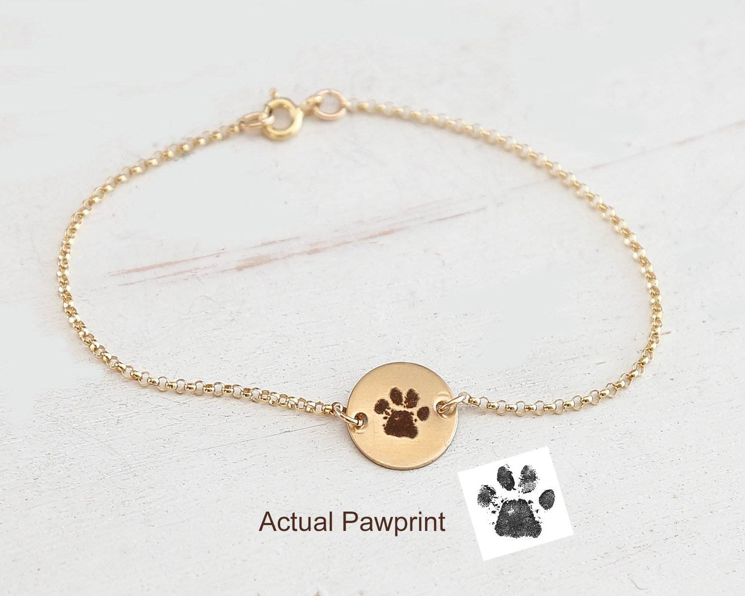 Paw Print Bracelet - Actual Paw - Gold, Rose, Silver - Pet Loss Jewelry ...