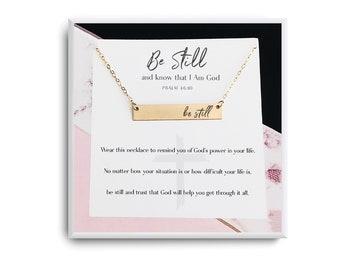 Be Still Bar Necklace – Psalm 46:10, Christian Jewelry
