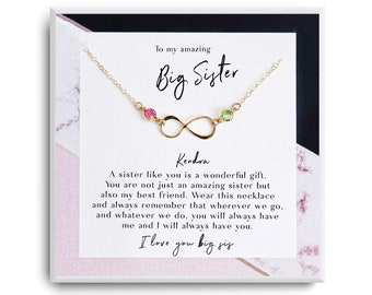 Big Sister Necklace - Sister to Sister Gift - Big Sis Birthday gift - Sister Birthstone necklace - Necklace for Sisters - Friendship Gifts