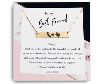 Long Distance Best Friend Gift - Friendship Necklace -  Best Friends Moving Away Gift Off to College - Custom state necklaces for women