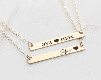 Gold Bar Necklace Personalize - Two Name Necklace - Mothers Necklace with Kids Name - Kids Name Necklace - Family Necklace - Silver, Rose