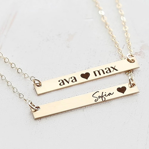 Gold Bar Necklace Personalize Two Name 