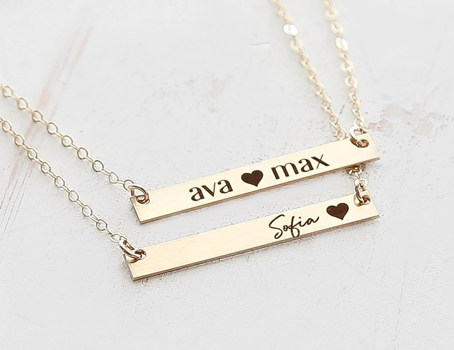 Gold Bar Necklace Personalize Two Name Necklace Mothers Necklace with Kids Name Kids Name Necklace Family Necklace Silver Rose