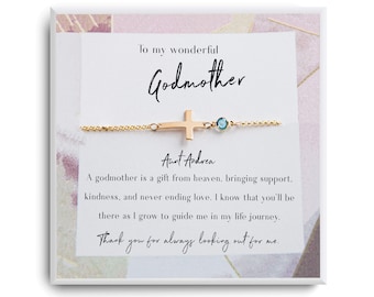Godmother Bracelet -Godmother Gift - Godmother Proposal - Be My Godmother - Godmother Request birthday gifts - Cross Birthstone Bracelet