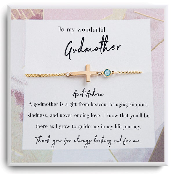 Godmother Bracelet -Godmother Gift - Godmother Proposal - Be My Godmother - Godmother Request birthday gifts - Cross Birthstone Bracelet