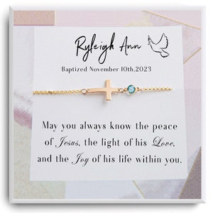 Personalized Baptism Gift - Little Girls Baptism Bracelet - Easter Gift Cross Birthstone - Gift from Godmother, godparent - Christening Gift