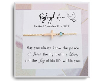 Personalized Baptism Gift - Little Girls Baptism Bracelet - Easter Gift Cross Birthstone - Gift from Godmother, godparent - Christening Gift