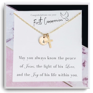 Baptism Gift, Confirmation Gift, First Communion Gift, Godchild Gift - Cross Initial - Personalized Baptism Necklace for Girl and Women