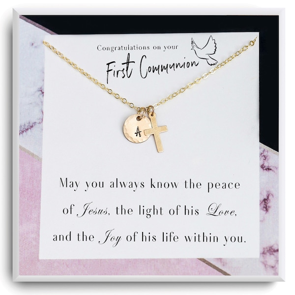 Baptism Gift, Confirmation Gift, First Communion Gift, Godchild Gift - Cross Initial - Personalized Baptism Necklace for Girl and Women