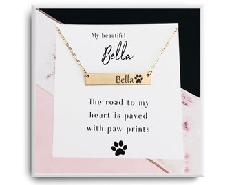 Custom paw print necklace - pet memorial Gift - Dog mom Gifts Ideas - Dog necklace personalized - in memory of dog jewelry - Bar Necklace