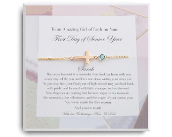 First Day Of Senior Year Gift - High School Class 2026 - Custom Christian Cross Bracelet - Back To School Gifts, Senior Gift - 12th Grade