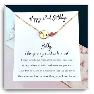 Menina de 17 anos - Colar dourado para presente de aniversário - Joias de 17 anos - Presente para 17 anos - Cartão de mensagem - Presente para ela, filha