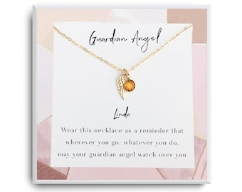 Guardian Angel Necklace - Miscarriage Necklace - Angel Necklace, Wing Necklace, Birthstone - Catholic Baptism Gift Girl - In memory of gift