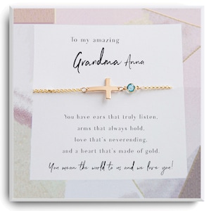 Grandmother Gift Bracelet - Grandmother Gift Jewelry - Thank You Grandma Bracelet  - Custom Cross Birthstone Bracelet - Gift from Grandkids