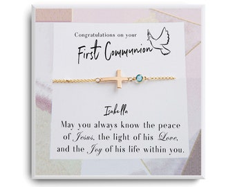 First communion gift for girl - First Holy Communion - 1st Communion - Cross Birsthtone Bracelet - Gift for Daughter,Goddaughter, Niece