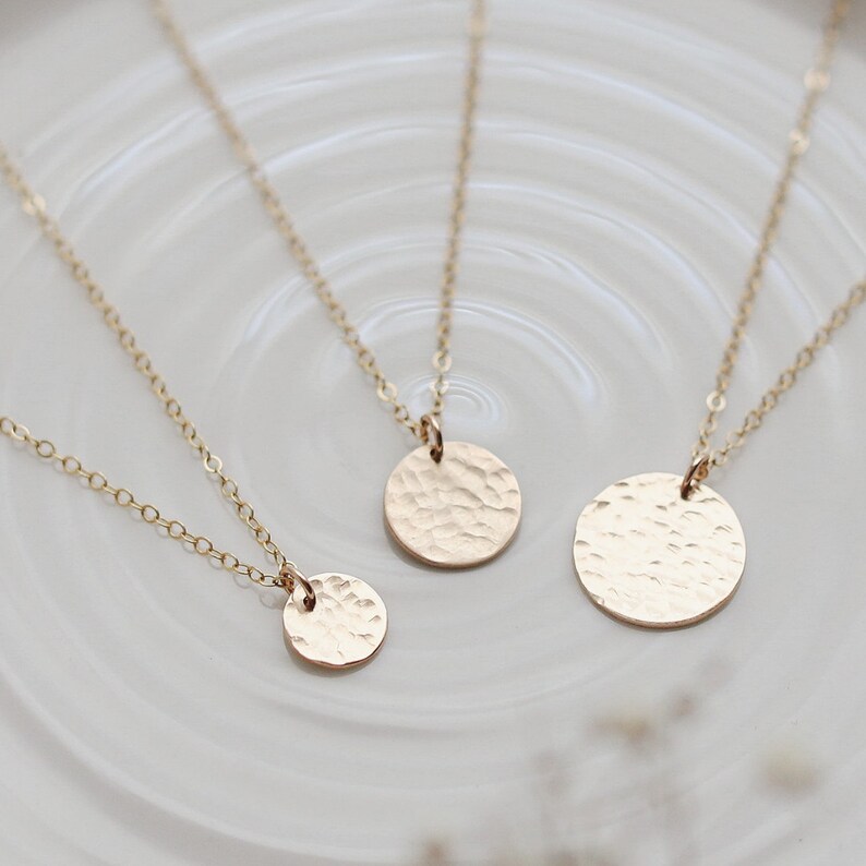Personalised hammered disc necklace Gold Circle Necklace Large Initial Letter Necklace Personalized layering necklace Silver, Rose image 2