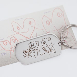 Llavero de dibujo para niños - Llavero de dibujo infantil real - Llavero de arte para niños - Regalo para papá de hijo o hija - Llavero para mamá - Personalizado