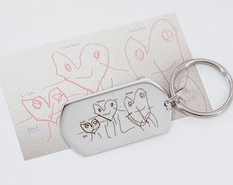 Kids Drawing Keychain - Actual Child Drawing Key Chain - Kids Art Keychain - Gift for Dad from Son or Daughter - Keychain for mom - Custom