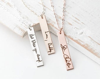 Handwritten necklace - Actual handwriting Necklace - Custom handwriting - Personalized Memorial Gifts - Bar Necklace 14K Gold, Silver, Rose