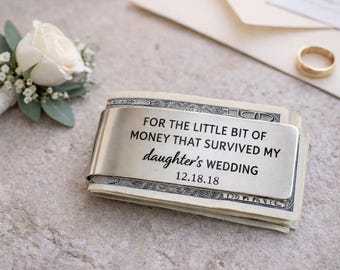 Regalo para el padre de la novia - Clip para billetes personalizado - Regalo de hija para el padre - Regalo para papá el día de la boda - Regalo de padre e hija - Acero inoxidable
