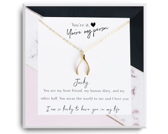 Wishbone Pendant Necklace - Best Friend Gifts -  Graduation Gift -  Personalized gift For Women - Long Distance Friendship - Mother's day