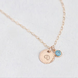 Personalized 10th birthday jewelry — dainty gold initial necklace with birthstone for tween girls.