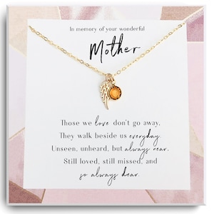 Memorial Jewelry - Loss of mother - Sympathy Gift - In Memory of Mom, Memorial Remembrance Gift, Mom Bereavement Gift, Angel wing birthstone